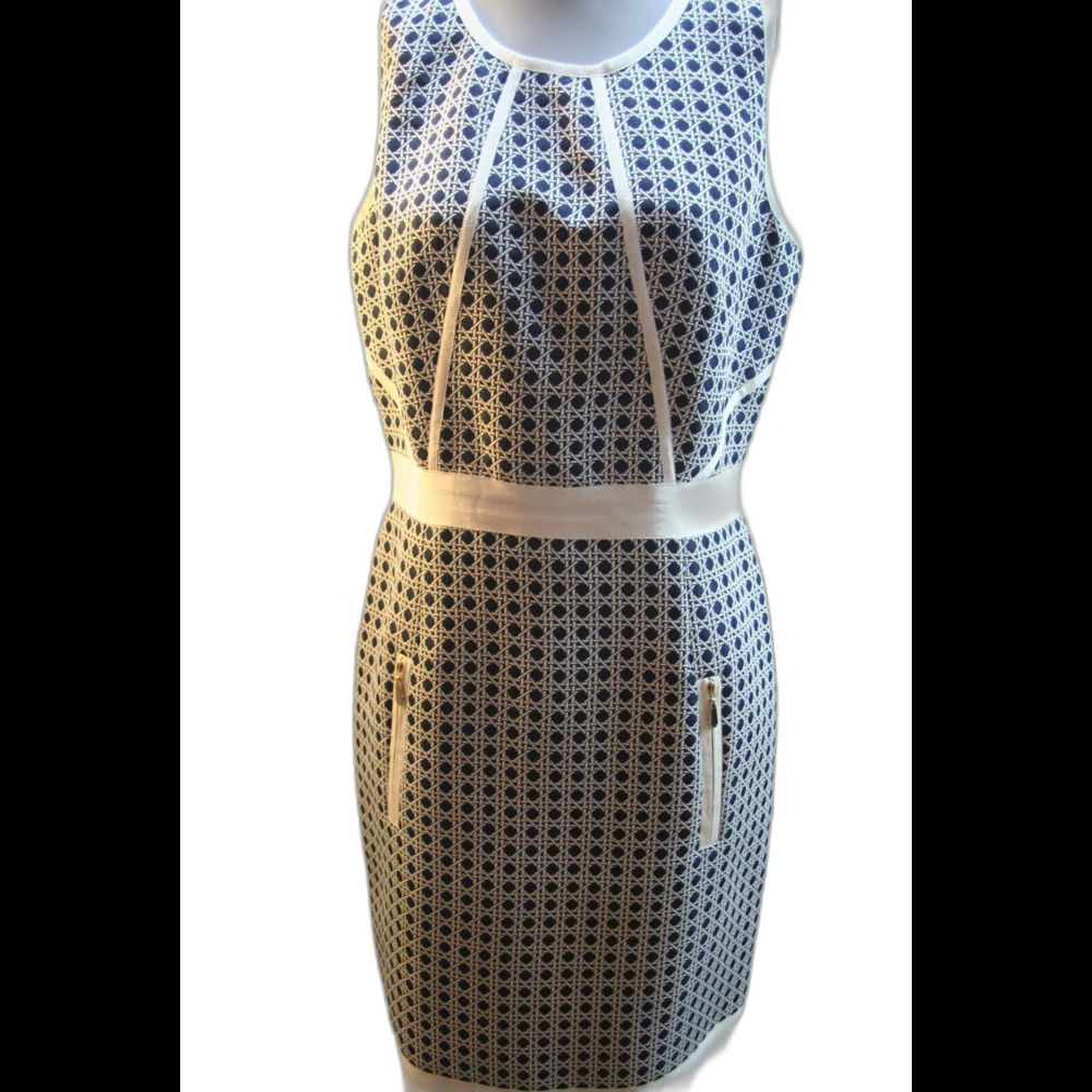 Laundry by Shelli Segal Womens Navy Blue & White Sheath Dress Size 8 Sleeveless
